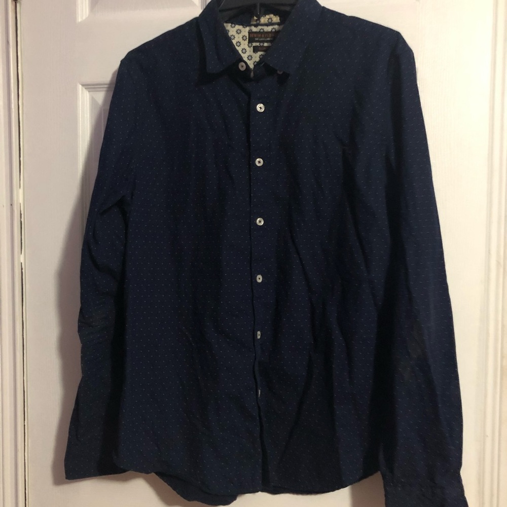 Men’s Denim and Flower Long Sleeved Shirt w tiny White Pokadot!!